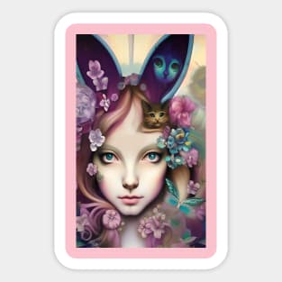 Magical design of cats flowers and a pretty girl Sticker